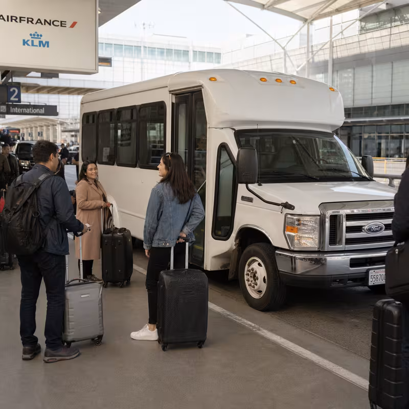 Black Mercedes Sprinter van staged for an San Francisco Airport Transportation group