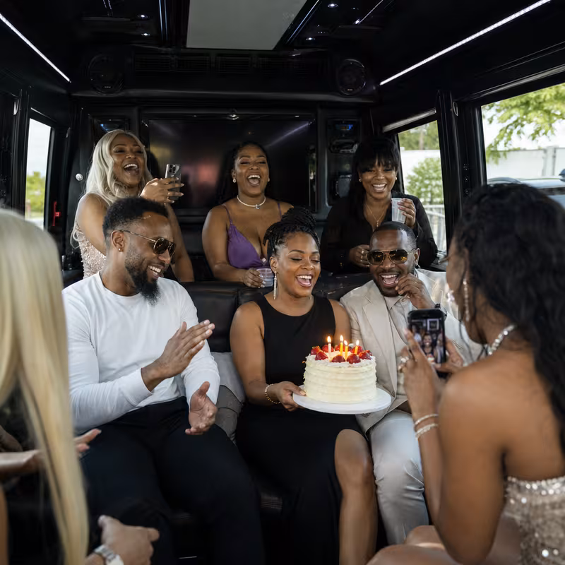 Black Mercedes Sprinter van staged for an San Francisco Birthday Transportation group