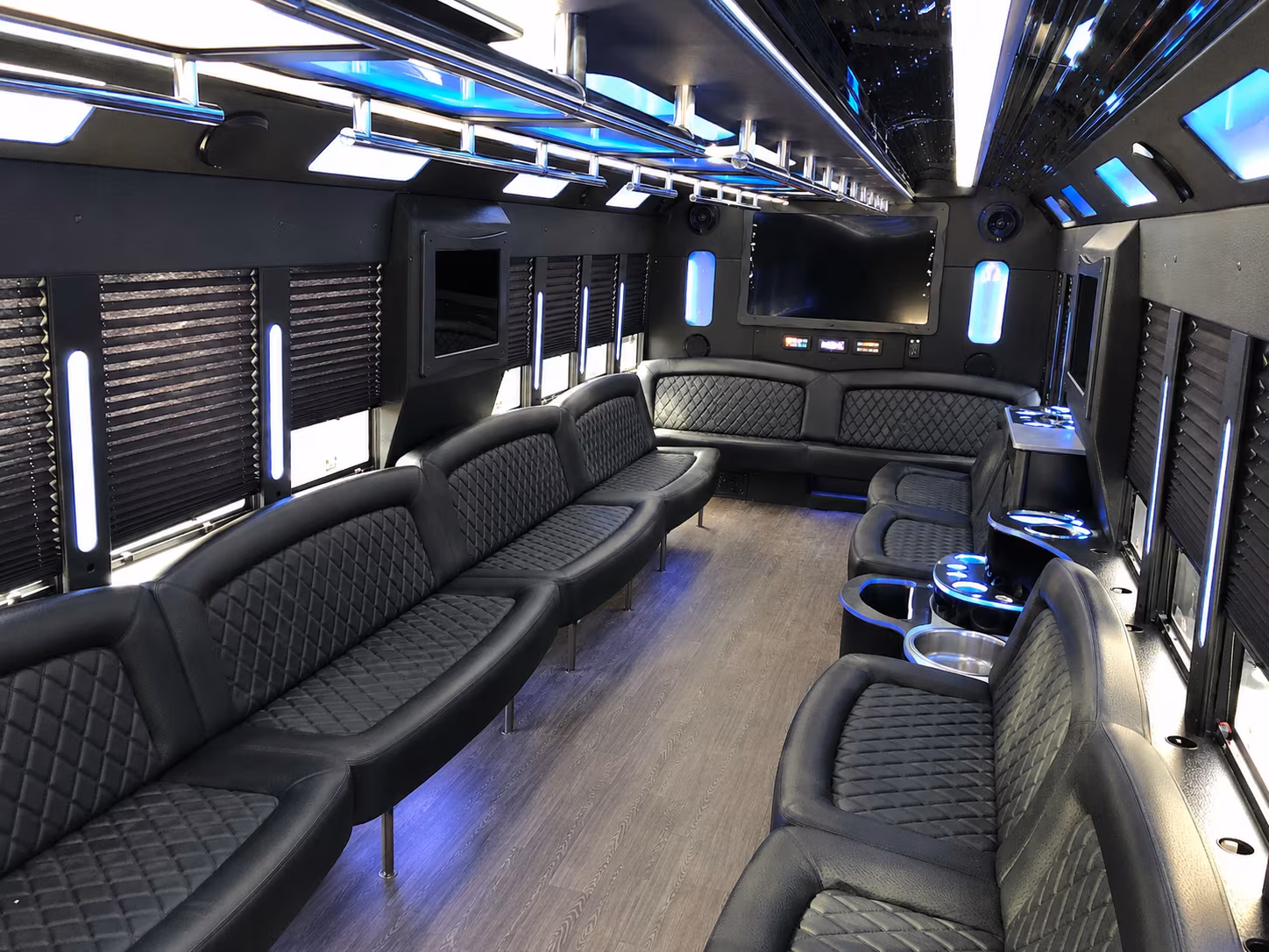 Interior of a party bus rental serving San Francisco