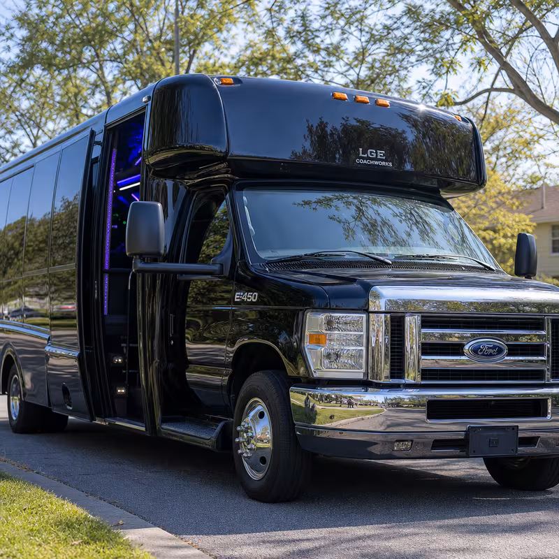 Black Mercedes Sprinter van staged for an San Francisco Prom & Homecoming Transportation group