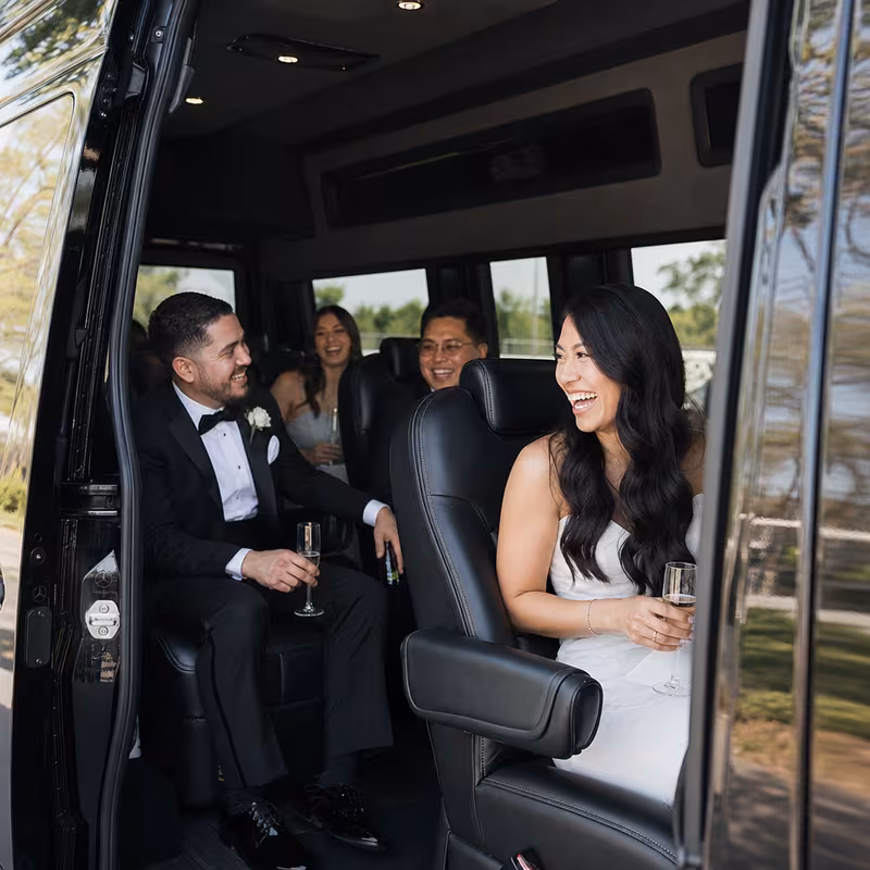 Black Mercedes Sprinter van staged for an San Francisco Wedding Transportation group