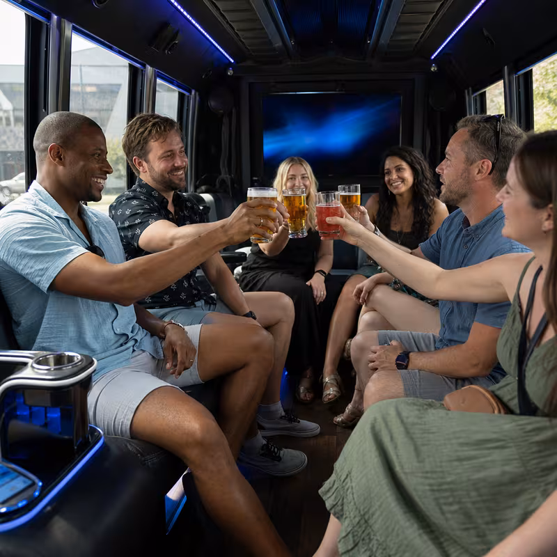Black Mercedes Sprinter van staged for an San Francisco Winery & Brewery Tour Transportation group
